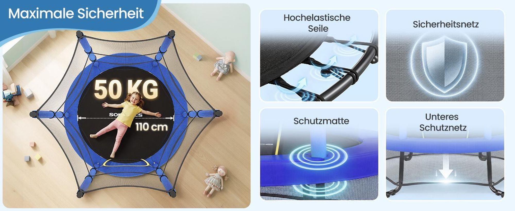 SONGMICS Trampolin Kinder, 174 cm Gartentrampolin mit Sicherheitsnetz, Mini-Trampolin für innen und außen, Stahlrahmen, pink