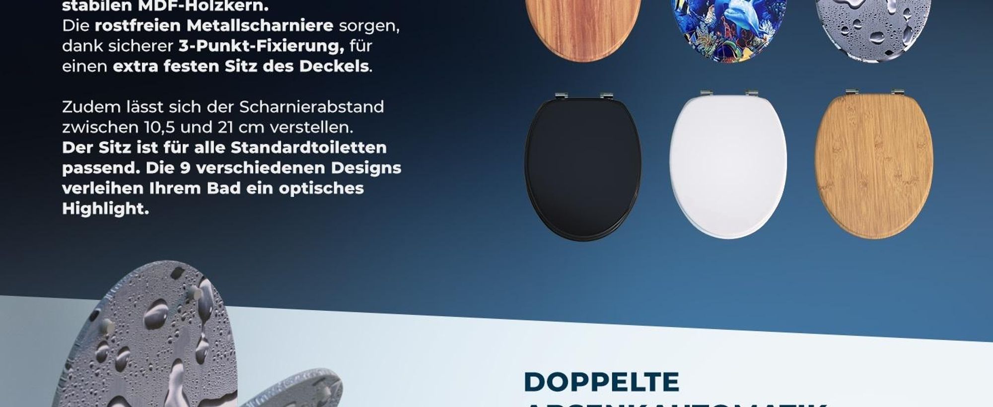 CASARIA Toilettendeckel mit Doppelter Absenkautomatik MDF