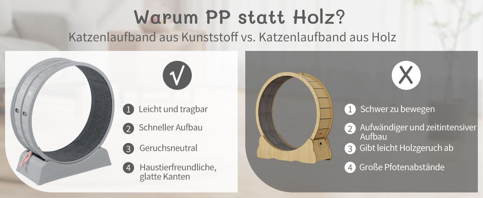 FCH Katzenlaufrad, Laufband für Katzen, Innendurchmesser 80cm, PP-Kunststoff, leise Laufband und Sicherheitsschloss-Design, Grau