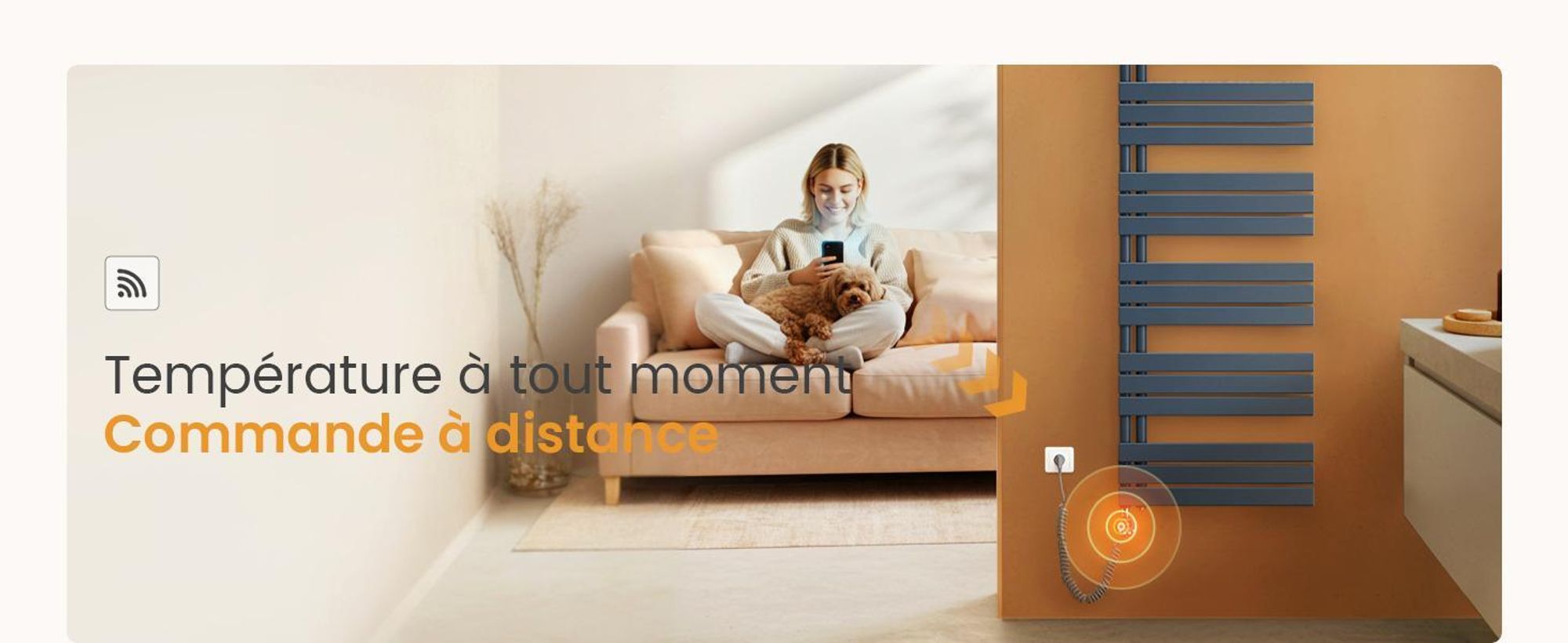 Radiateur de salle de bain EMKE électrique avecvia application Wi-Fi Thermostat Sèche-serviettes 1320 x 500 mm Anthracite Porte-serviettes 800 W Sèche-serviettes