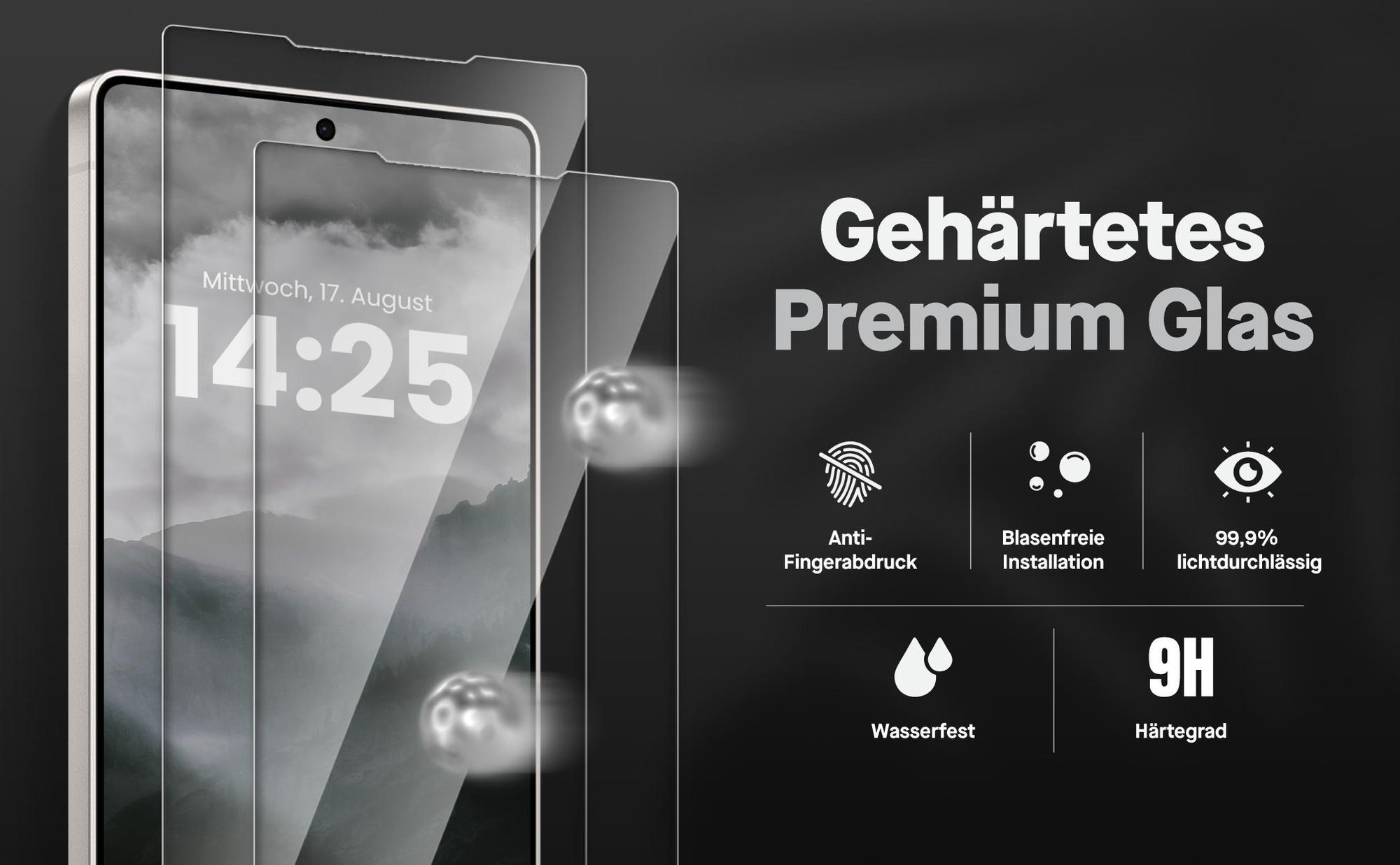 2x Displayschutz aus 9H Glas für Samsung Galaxy S25 Ultra in passgenauem Design