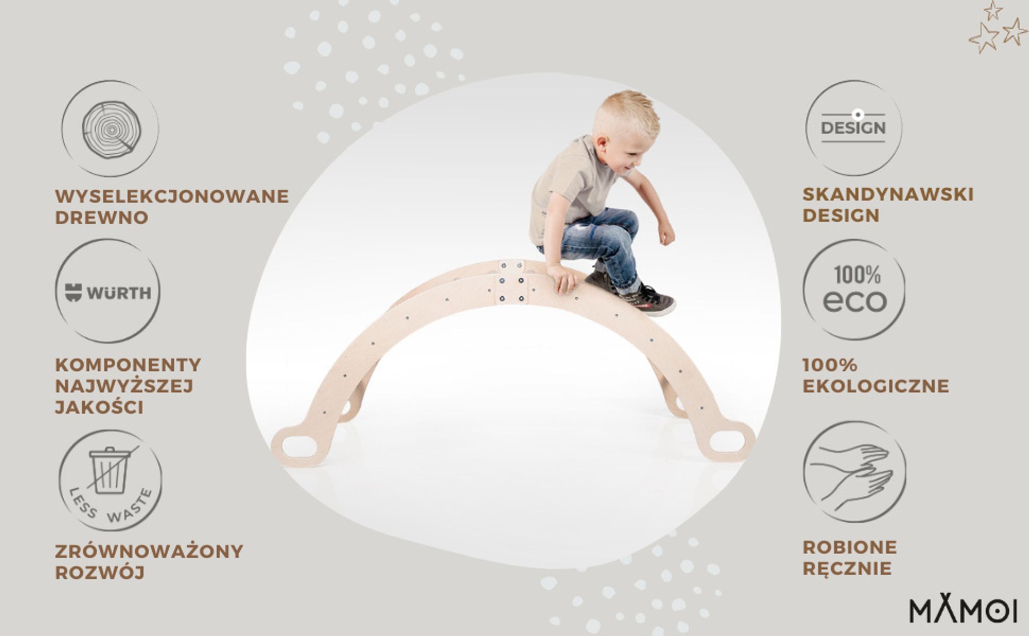 MAMOI® Bujak drewniany dla dzieci | Drewniana kołyska Drewniana drabinka do bujania z naturalnego drewna | Wielofunkcyjny bujak montessori Wspinaczka