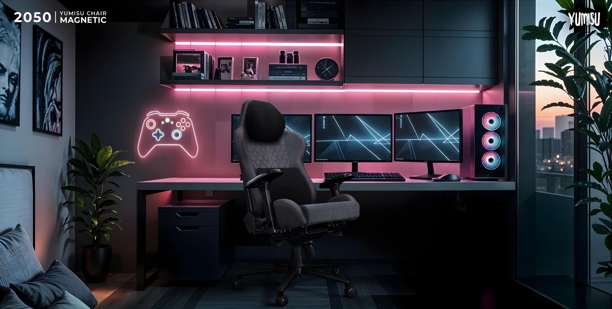 Ein eleganter Bürostuhl vor der Kulisse eines Spielzimmers