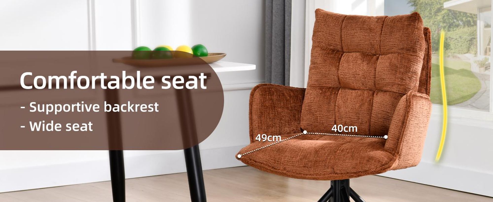 Duhome jedálenská stolička 360° otočná stolička do obývačky šenilové kreslo ergonomické kreslo s funkciou polohovania pre kanceláriu kuchyňu obývačku