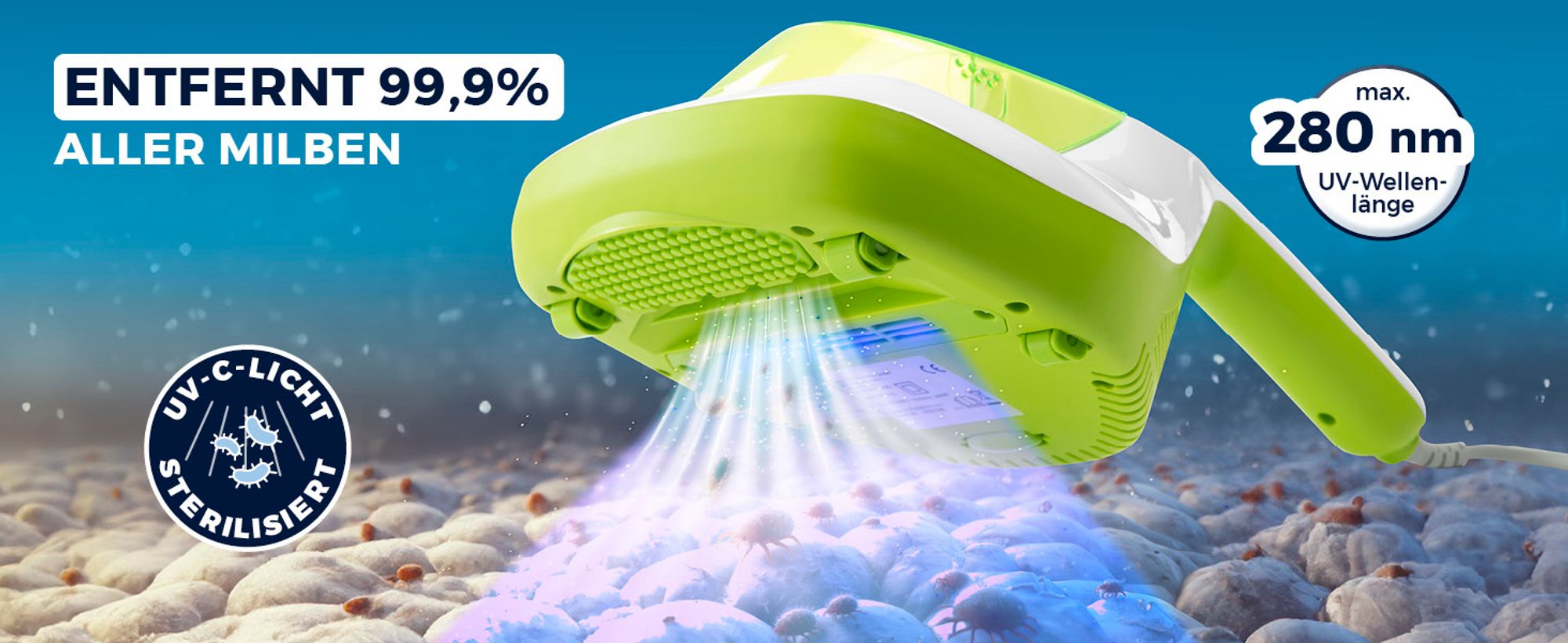 CLEANmaxx Milben-Handstaubsauger Kompakt Mit UV-C Licht Weiß/limegreen