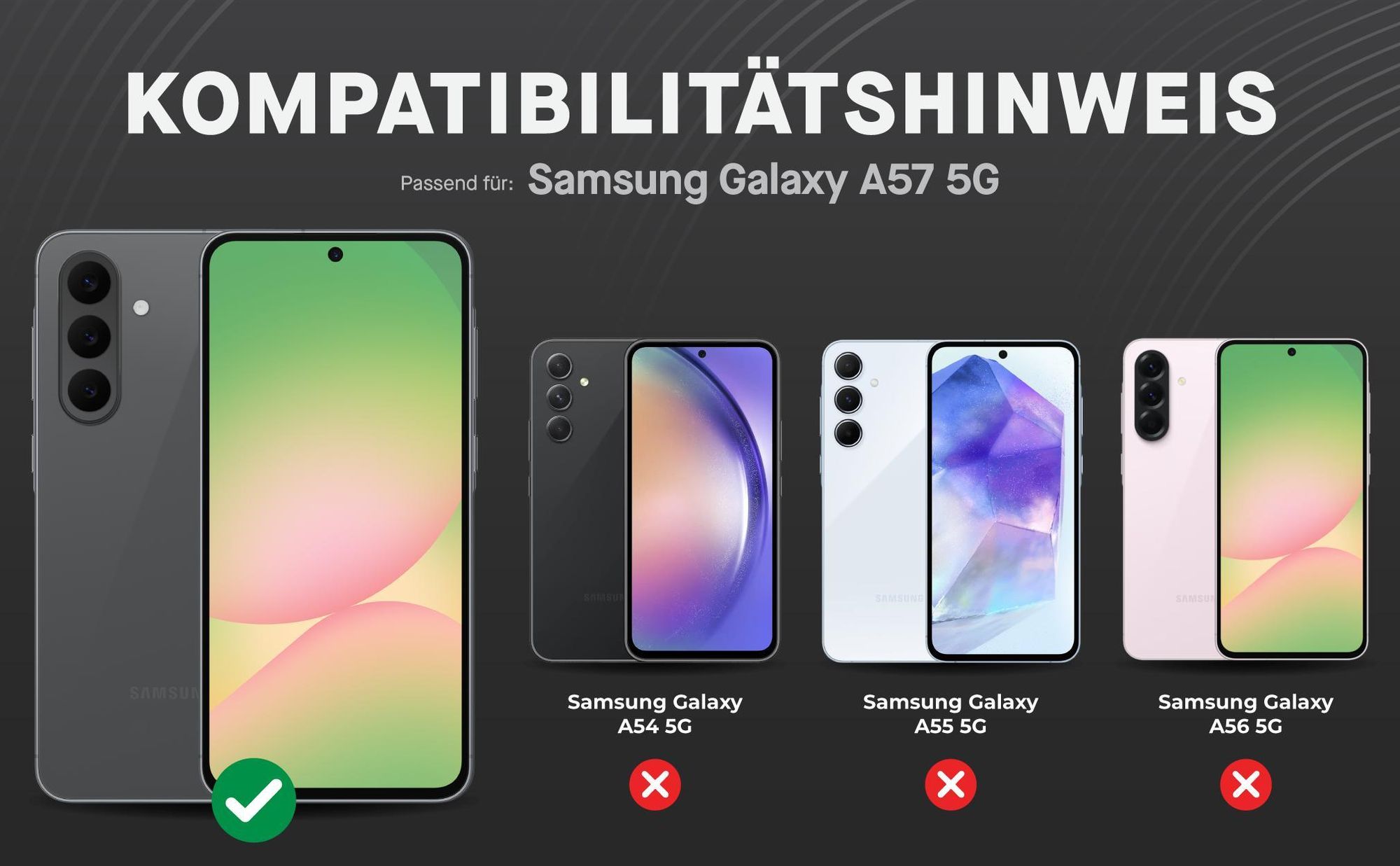 Kompatibilitätshinweise Displayglas für Samsung Galaxy A57 5G
