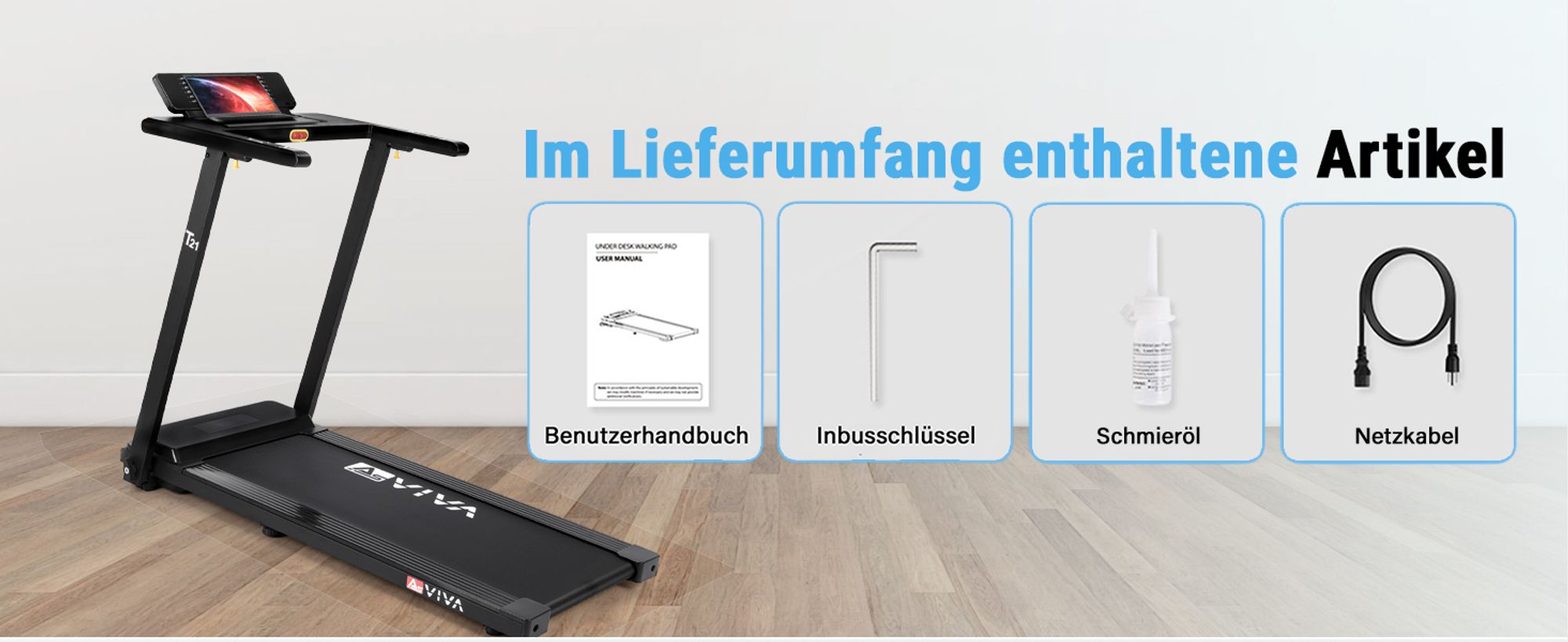 Laufband klappbar AsVIVA T21 Heimtrainer bis 12 km/h 2,5 PS leise kompakt für Zuhause