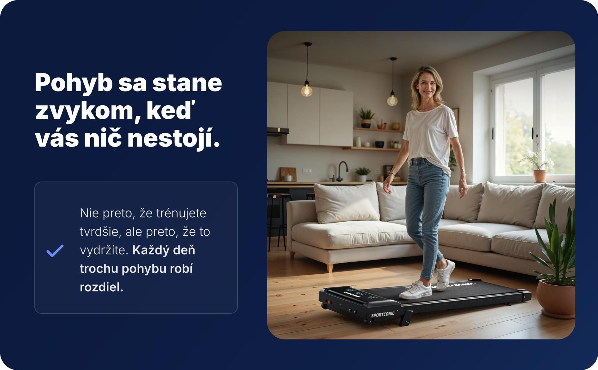 Sportconic Walking Pad bežecký pás na chôdzu pre domov & kanceláriu – tichý, s 6 % sklonom, úsporný, LED displej