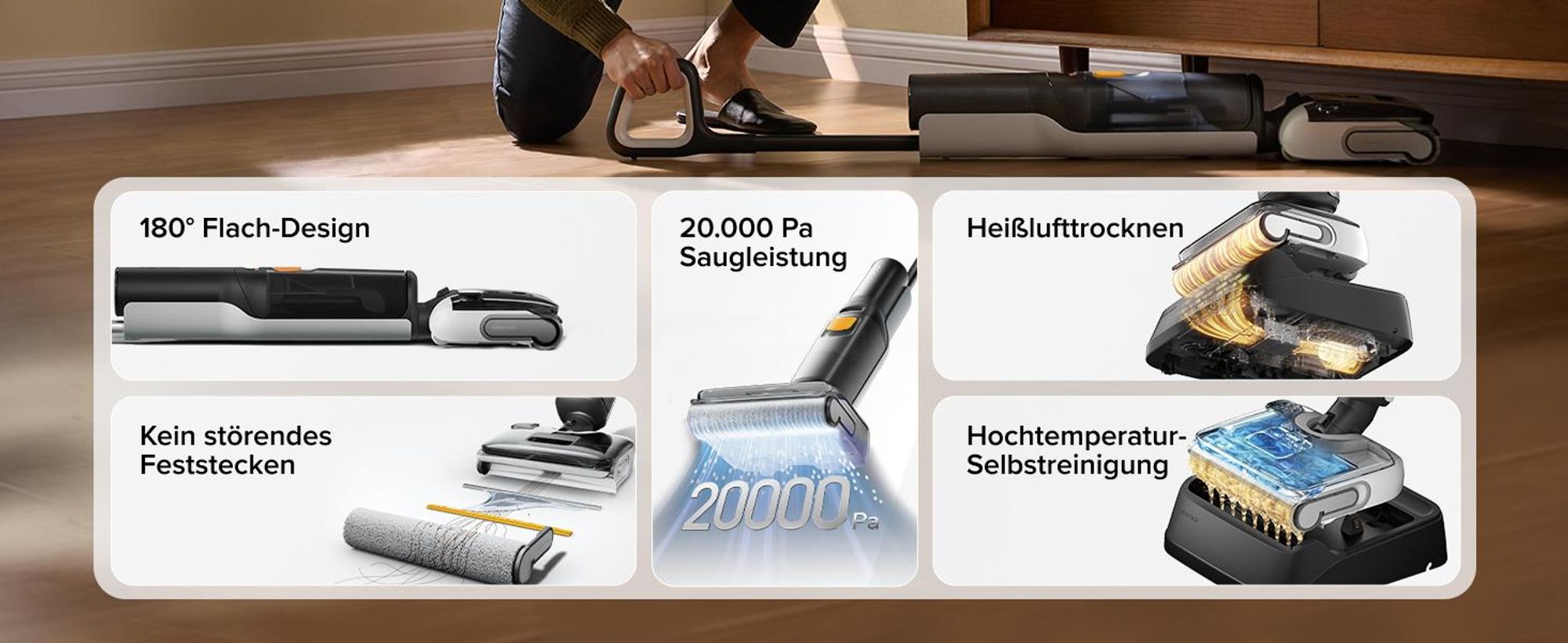 Roborock F25 BX Nass Trockensauger, 20.000 Pa, 90°C Heißluft-Schnelltrocknung & Hohe Temperaturen Selbstreinigung, 180° flach absenk