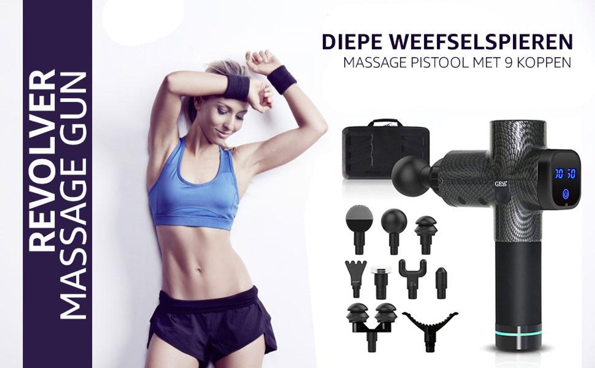 Elektrische Massage Gun Massagepistole 9 Aufsätze, Percussion-Massagegerät, GESS