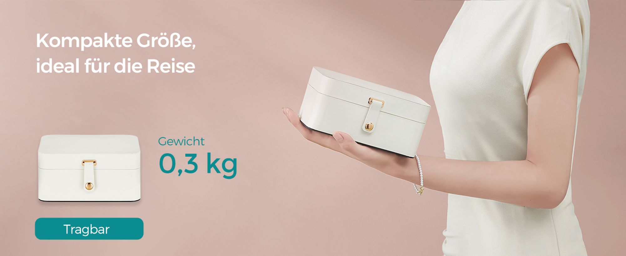 SONGMICS Schmuckkästchen Reise, Schmuckkasten klein, 2 Ebenen Schmuckaufbewahrung, tragbar, Schmuck-Reiseetui, für größere Accessoires
