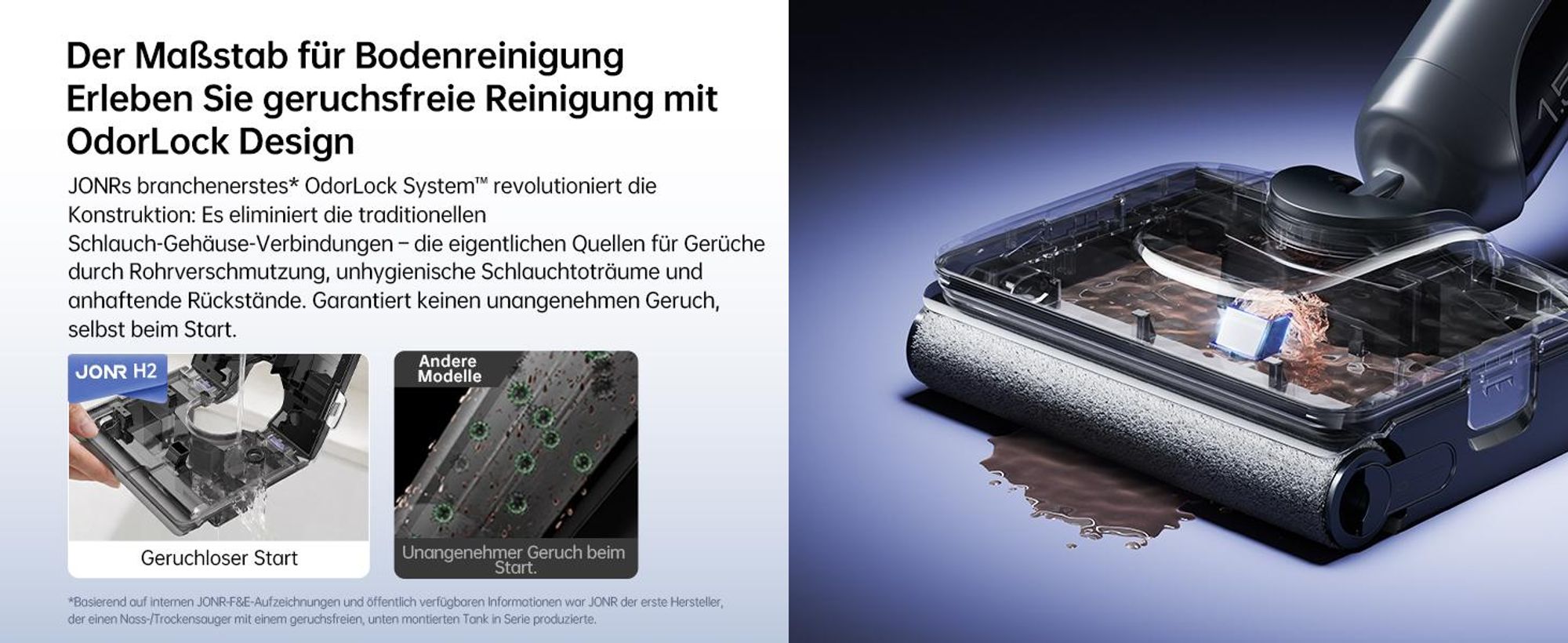 JONR 20000 Pa H2 Nass-Trockensauger, Innovatives Geruchsfreies Design, 20000 Pa, 1500ml Extra großer Wassertank mit 180° Flachliegend
