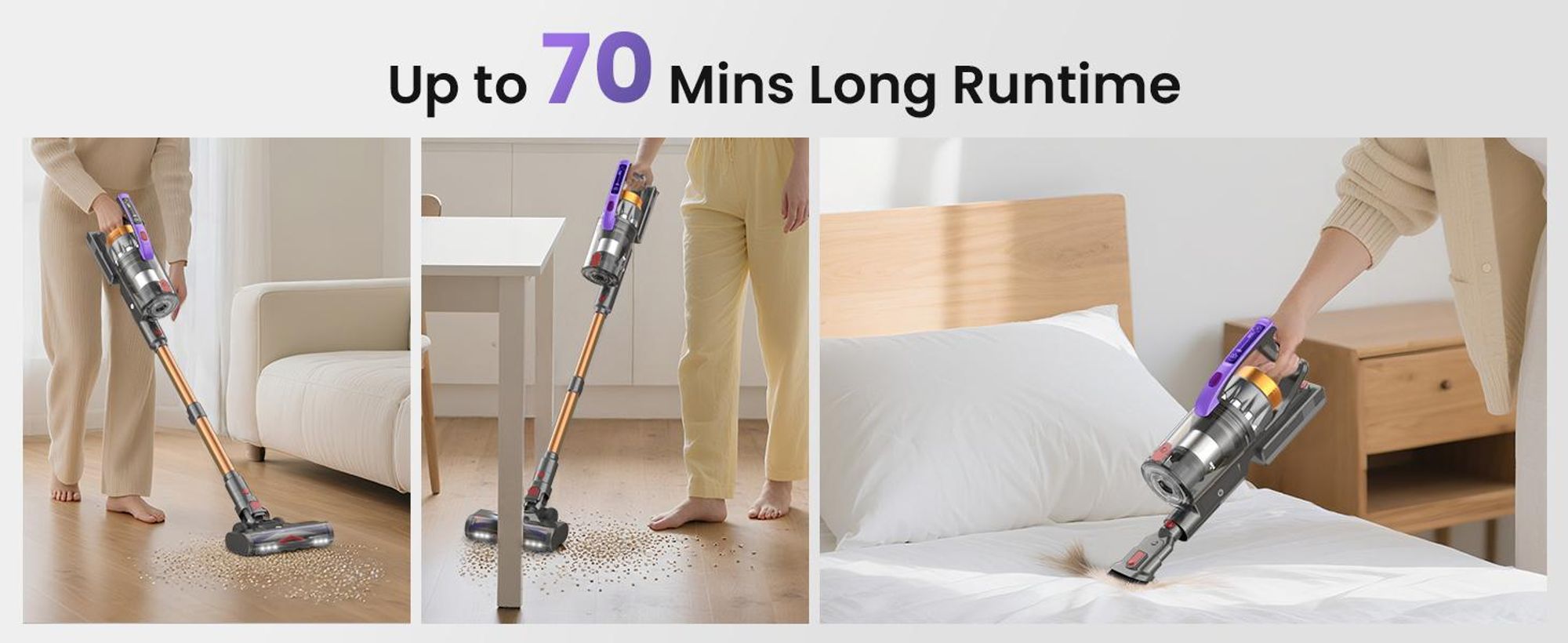 Akku Staubsauger, 50000Pa Staubsauger Kabellos, mit Smartes Touch Display, Laufzeit bis zu 70 Minuten, 7-in-1 Filtersystem, Anti-Tangle-Staubsauger
