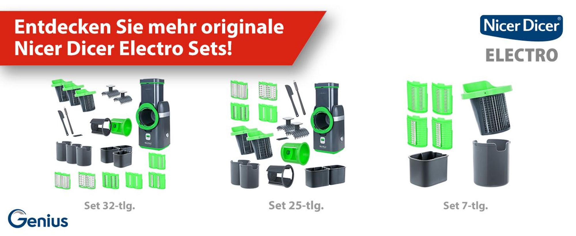 Nicer Dicer Electro Gemüseschneider Deluxe Set 32 tlg, elektrische Gemüsehobel für Würfel, Scheiben, Julienne, Küchenreibe Multizerkleiner