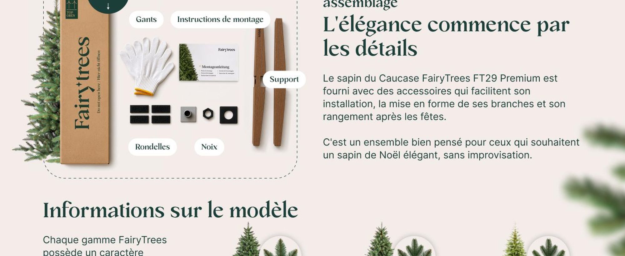 FAIRYTREES Sapin de Noël Artificiel, Nordmann Premium 180 cm, Éléments naturels moulés par Injection, Fabriqué en UE, Arbre de Noël avec Support en Bois de frêne Fait à la Main