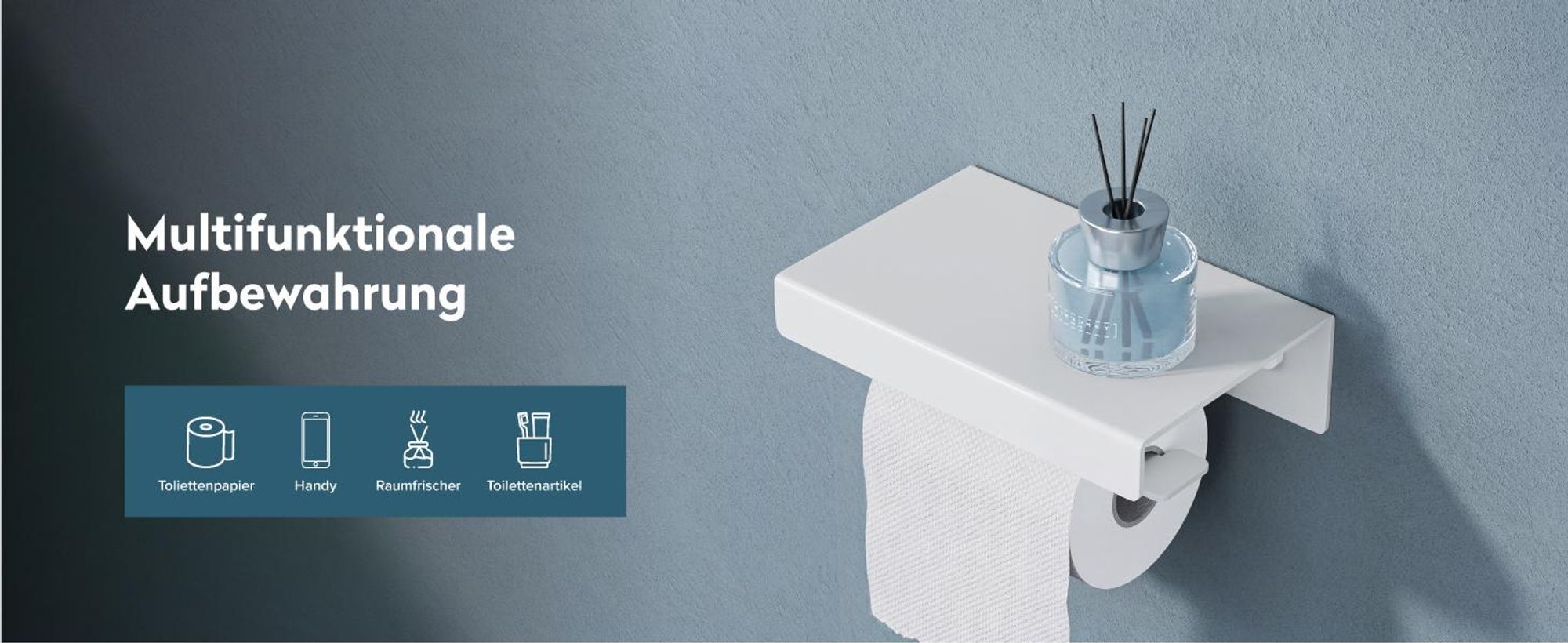 doporro Toilettenpapierhalter mit Ablage, Klopapierhalter aus Aluminiumlegierung zur Wandmontage,Klorollenhalter für Badezimmer Sandweiß Lino-05
