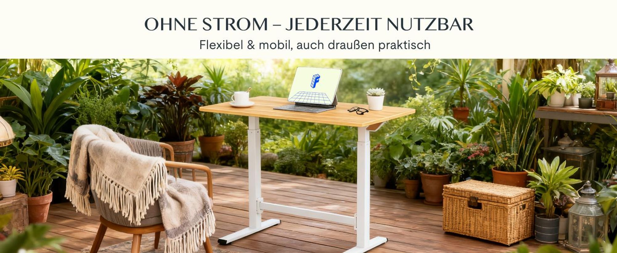 FLEXISPOT Gasfeder Höhenverstellbarer Schreibtisch 100×60 cm – stufenlos manuell verstellbar, Steh-Sitz-Tisch ohne Strom, mobil mit Rollen (Ahorn)