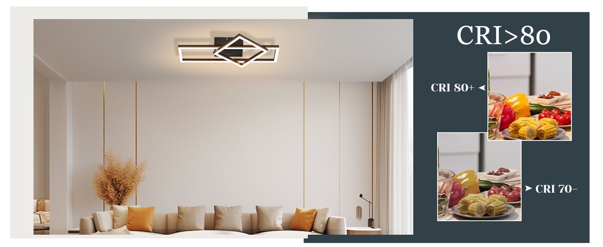 ZMH Deckenlampe LED Deckenleuchte 20W Wohnzimmerlampe Warmweiß Küchenlampe Modern Design Schwarz Schlafzimmer Lampe Eckig Deckenbeleuchtung