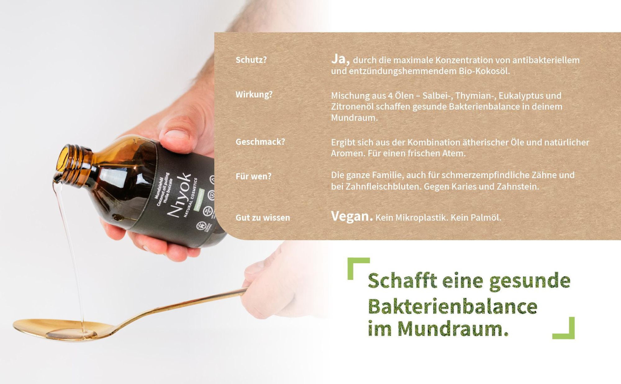 Niyok Mundziehöl aus Bio Kokosöl "Pfefferminze"(200ml) Mundspülung mit ätherischen Ölen Bio Kokos Ölziehkur gegen Karies, Zahnstein & Mundgeruch vegan