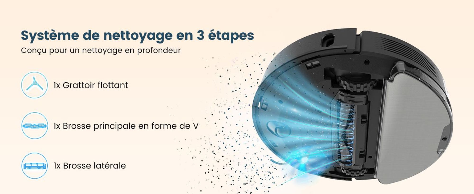 AIRROBO L40+ Robot aspirateur et balayeur avec station d'aspiration, auto-vidangeable, capacité de 60 jours, cartographie à domicile, WLAN/App/Alexa/télécommande