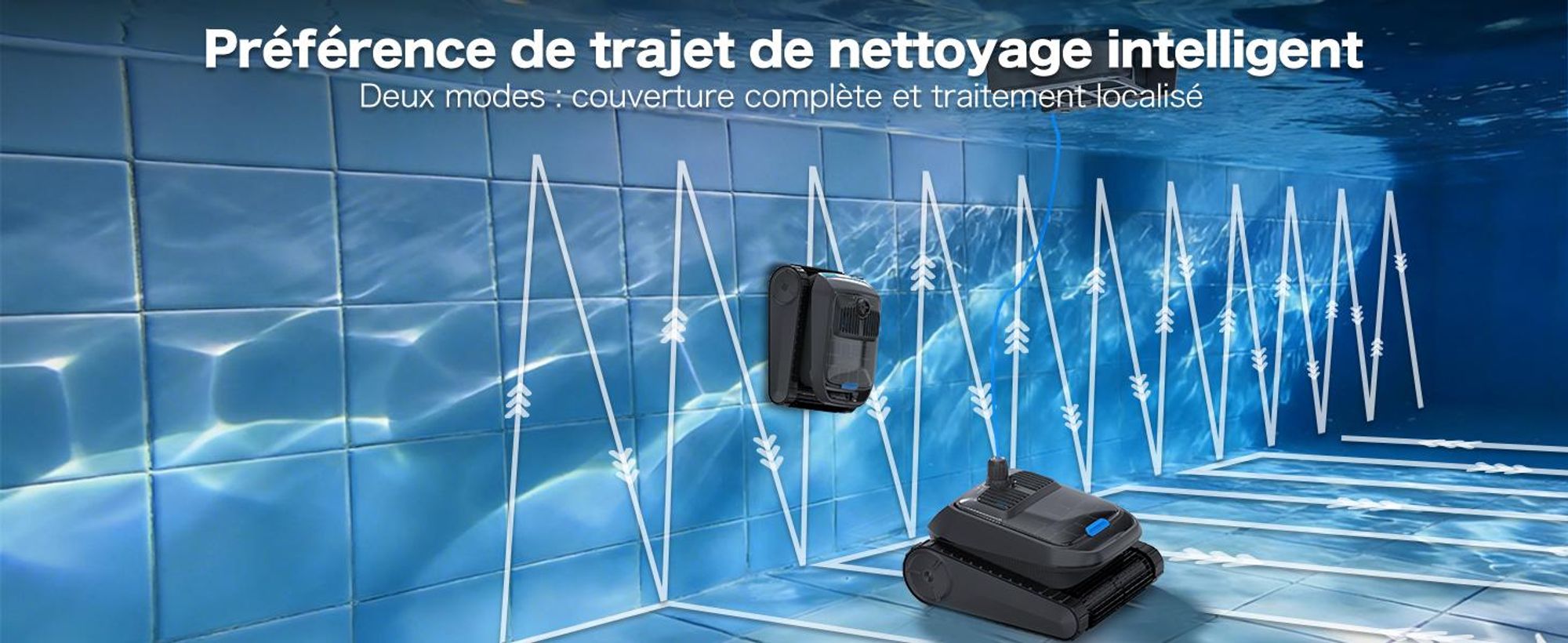 Robot de piscine AIRROBO CP400, navigation intelligente, fonction d'auto-stationnement, nettoyage tout-en-un de la surface de l'eau, du fond, des parois et de la ligne d'eau