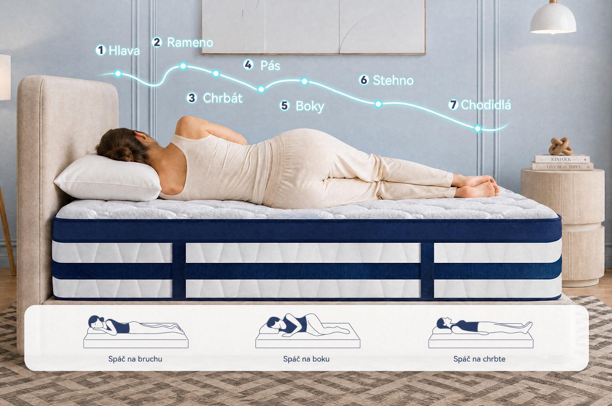 Matrac 90x200, 26 cm, s integrovaným topperom, 7-zónový vreckový pružinový matrac H3/H4 – prémiový poťah 420 g/m²