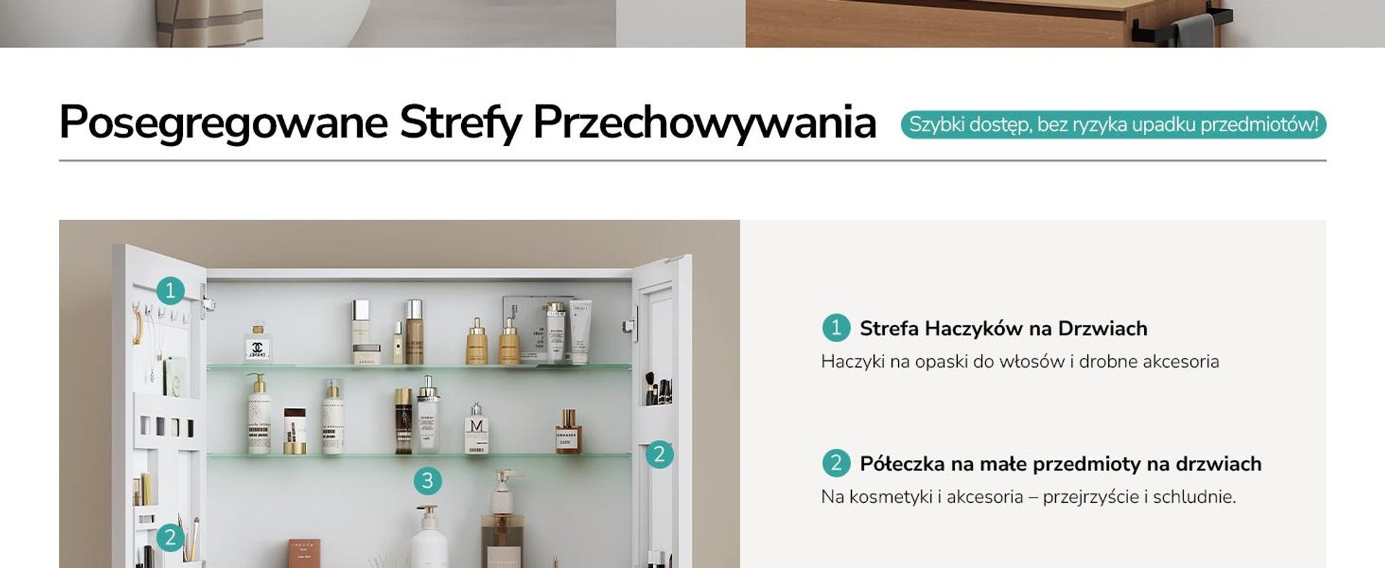 EMKE szafka z lustrem biała matowa dwudrzwiowa 65x80x14,5 cm naścienna ze schowkiem i regulowaną półką ze szkła stalowego Idealna do organizacji łazienki