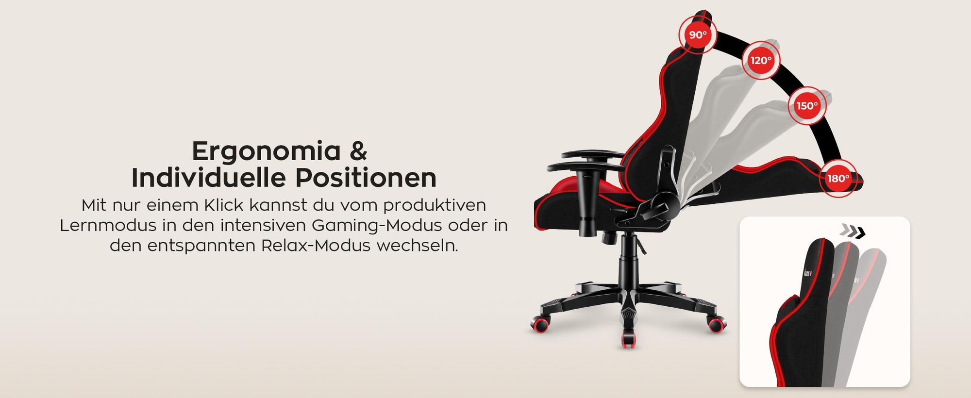 Huzaro Kinder Schreibtischstuhl Ranger 6.0 Gaming Stuhl Racing Sessel Bürostuhl Drehstuhl Gamer bis 130 kg mesh Rot