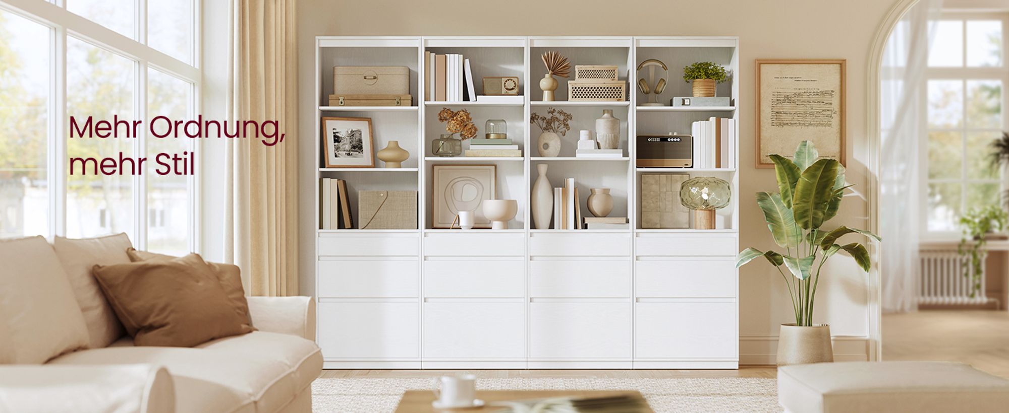 VASAGLE Bücherregal, Hochschrank, 3 Schubladen, verstellbare Ablagen