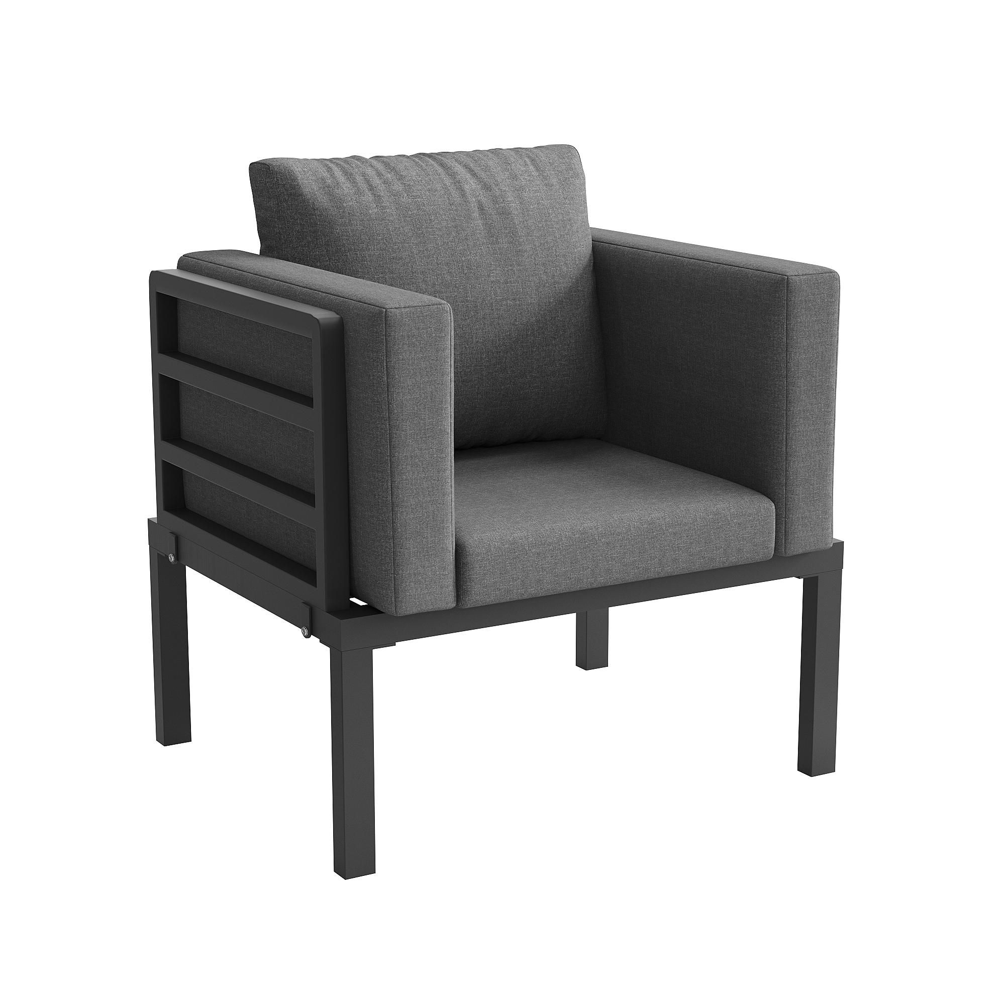 Flieks Gartenlounge-Set 7-tlg für 6-8 Personen, Gartenmöbelset mit Glastisch, Balkonmöbelset aus Eisengestell mit Abnehmbaren Kissen, Garnitur Grau