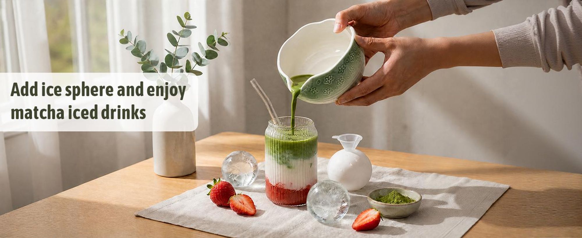 VONATES Matcha Set 9-tlg. mit Matcha-Schale, Bambus-Besener & Halter, Sieb, Löffel, Tuch, Eisform - Starter-Kit für Teezeremonie & Geschenk, Grün Farbverlauf