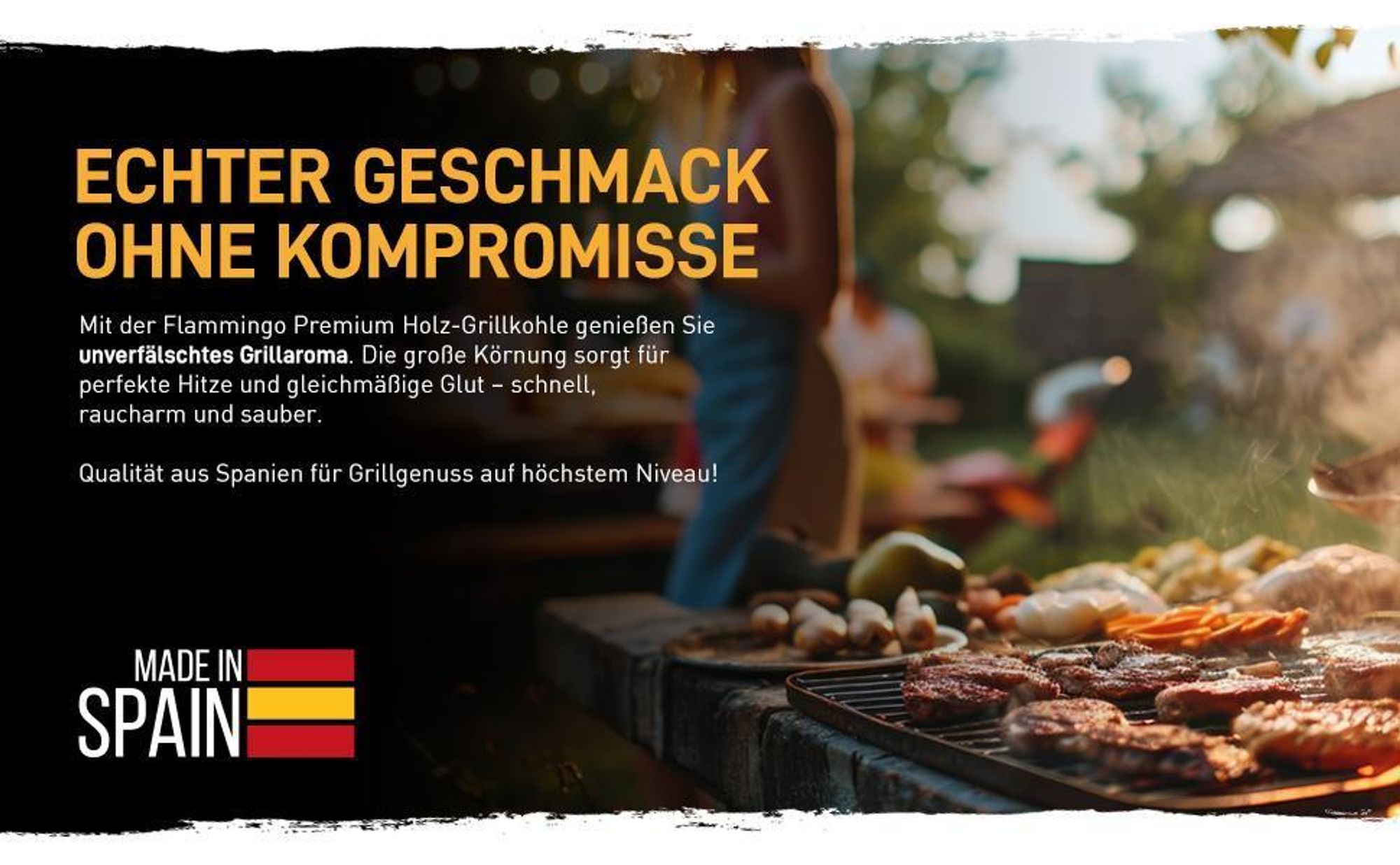 Flammingo® Grillkohle 20kg – 100% Natur-Holzkohle aus Hartholz – extra grob – lange Brenndauer – für BBQ, Smoker & Grill geeignet