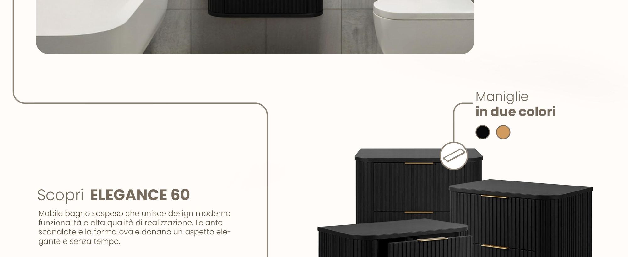 Mobile da bagno - 60 CM - Nero opaco - MDF - 2 cassetti