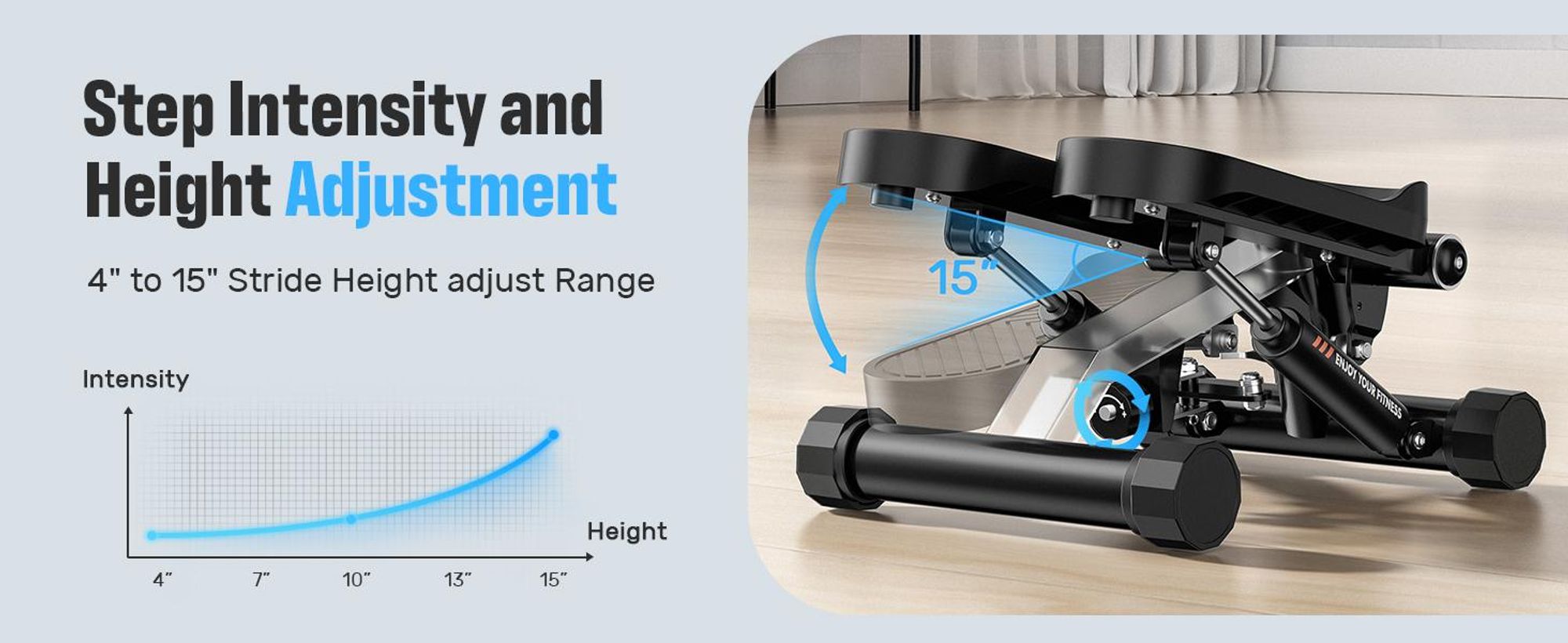 Sportsroyals Exercise Stair Stepper für Zuhause – Up-Down Swing Stepper mit Power Ropes für Bein/Arm/Butt Training, Home Office Fitness Exercise