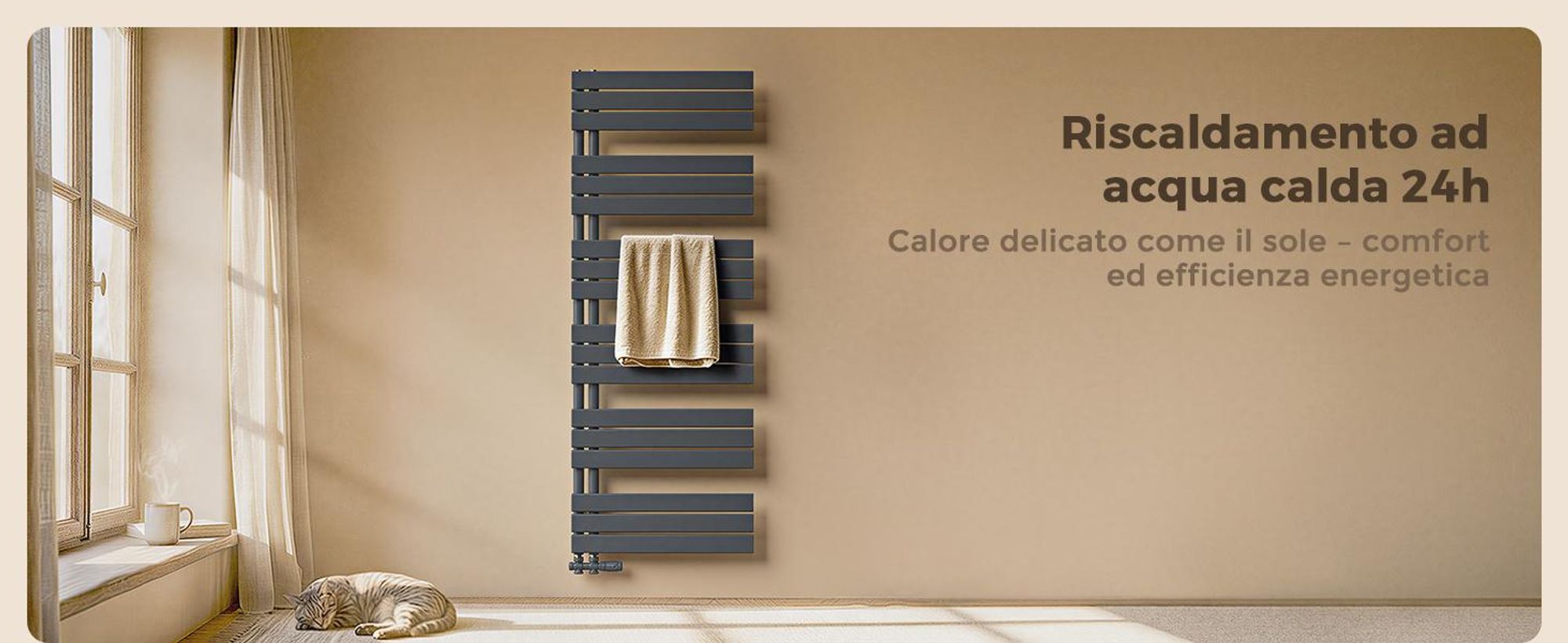 S'AFIELINA: Radiador de diseño para baño, 1041x500 mm. Radiador toallero plano, panel, conexión lateral. Color antracita. Potencia: 529 vatios