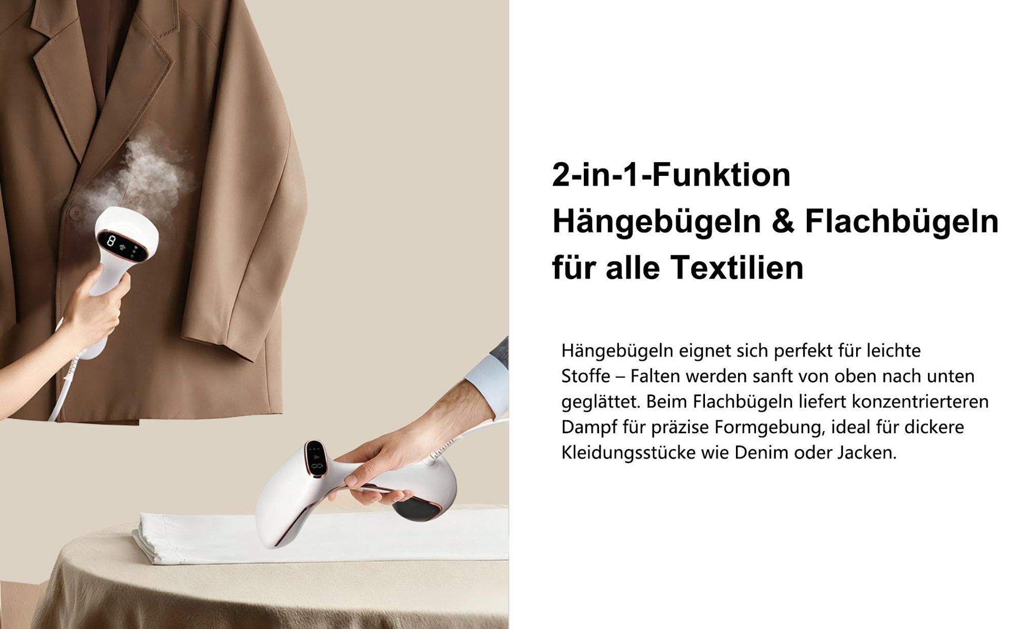 2-in-1 Dampfglätter & Reisebügeleisen 1780W, Tragbare Dampfbürste (20s Schnellaufheizung, 320ml, 30g/min, 3 Stufen) mit Abschaltautomatik, Weiß