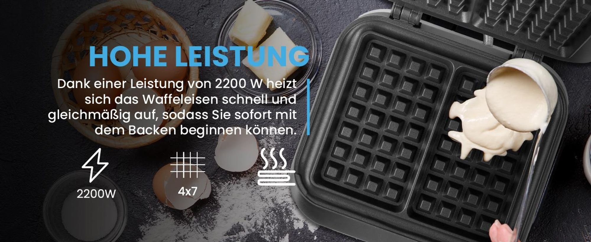 Waffeleisen Wafflemaker mit Backform für 2 grosse Waffeln