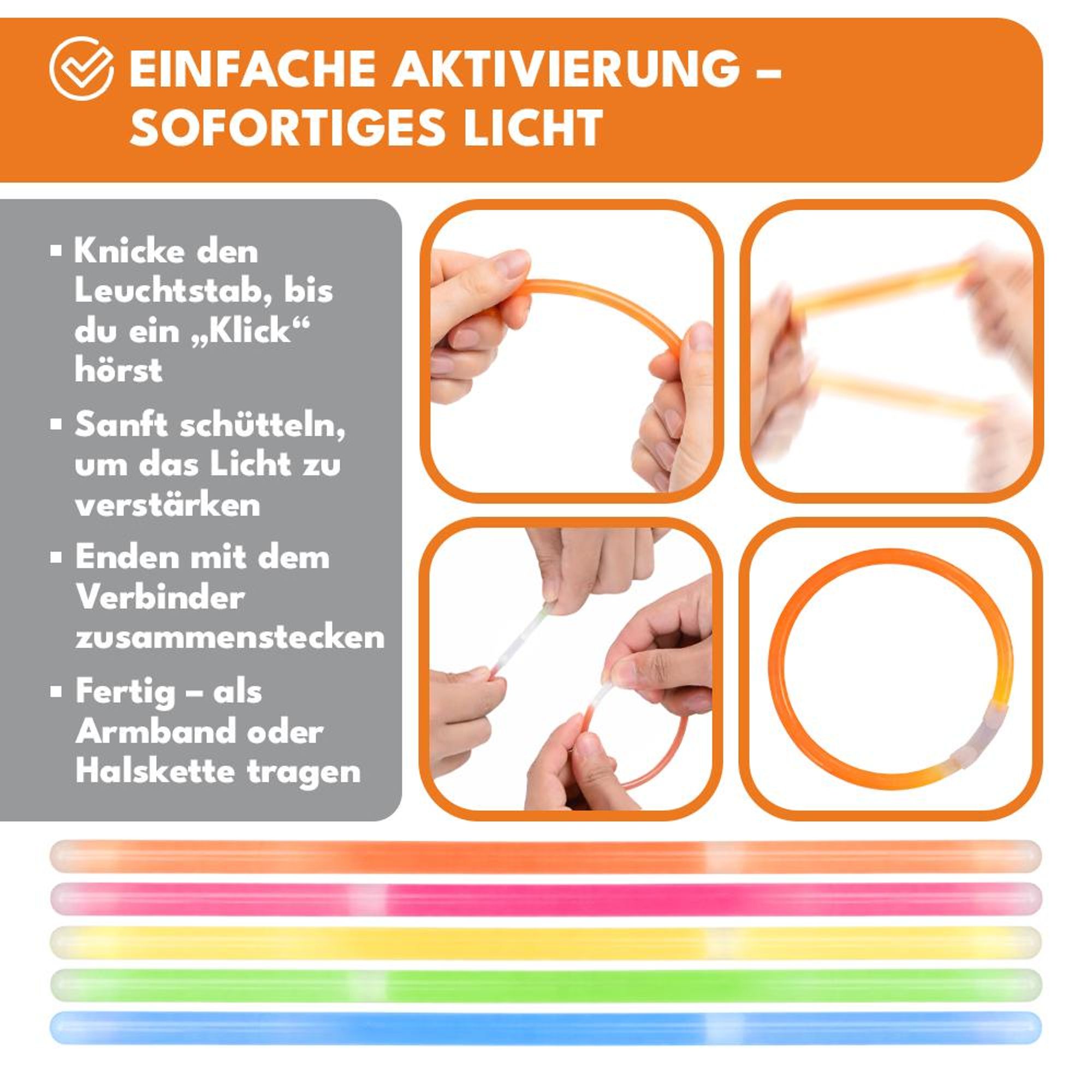 KRUMAD Knicklichter Party Set 100 Stück – Bunte Glow Sticks für Silvester Deko, Geburtstag, Hochzeit, Events, Mitgebsel & Tischdeko