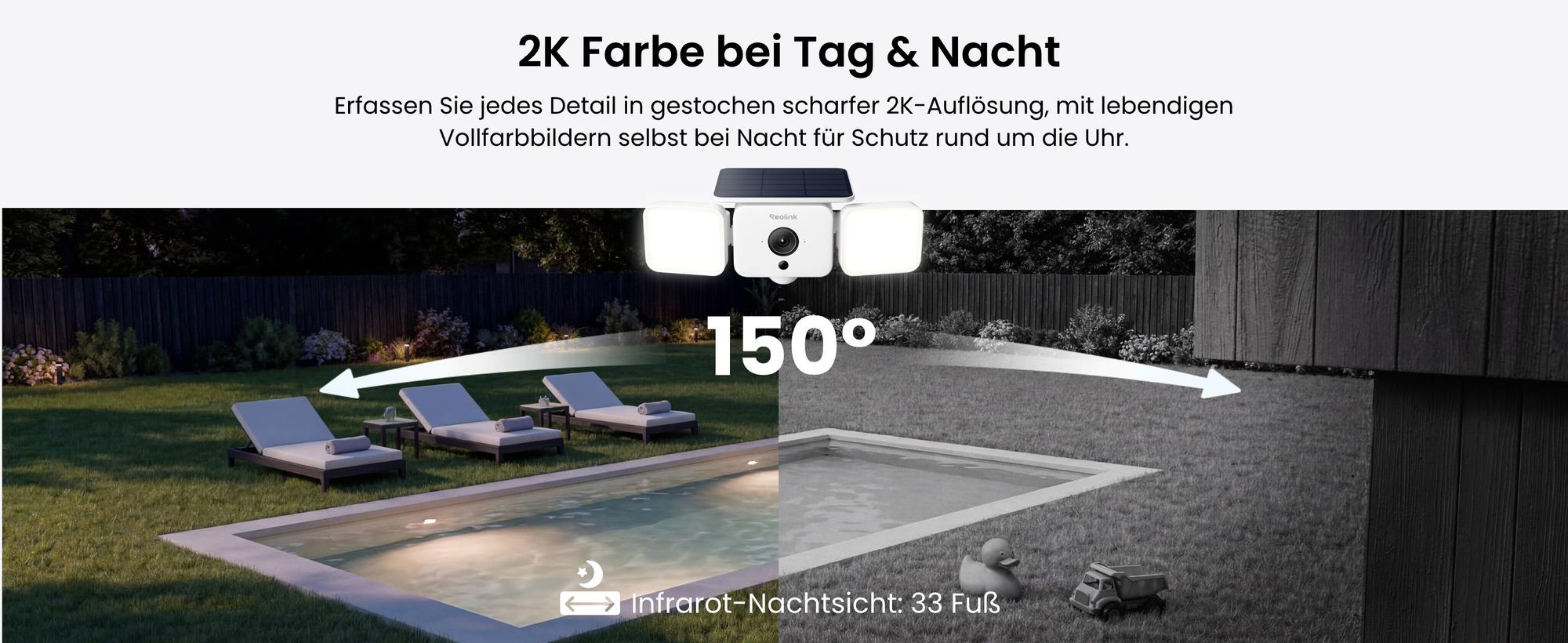 Reolink Solar Floodlight Cam, 2K 4MP 150° Wi-Fi 6 Solar Spotlight Überwachungskamera Outdoor , SolarEase™ Laden, Ton- & Lichtalarm, Smart-Erkennung