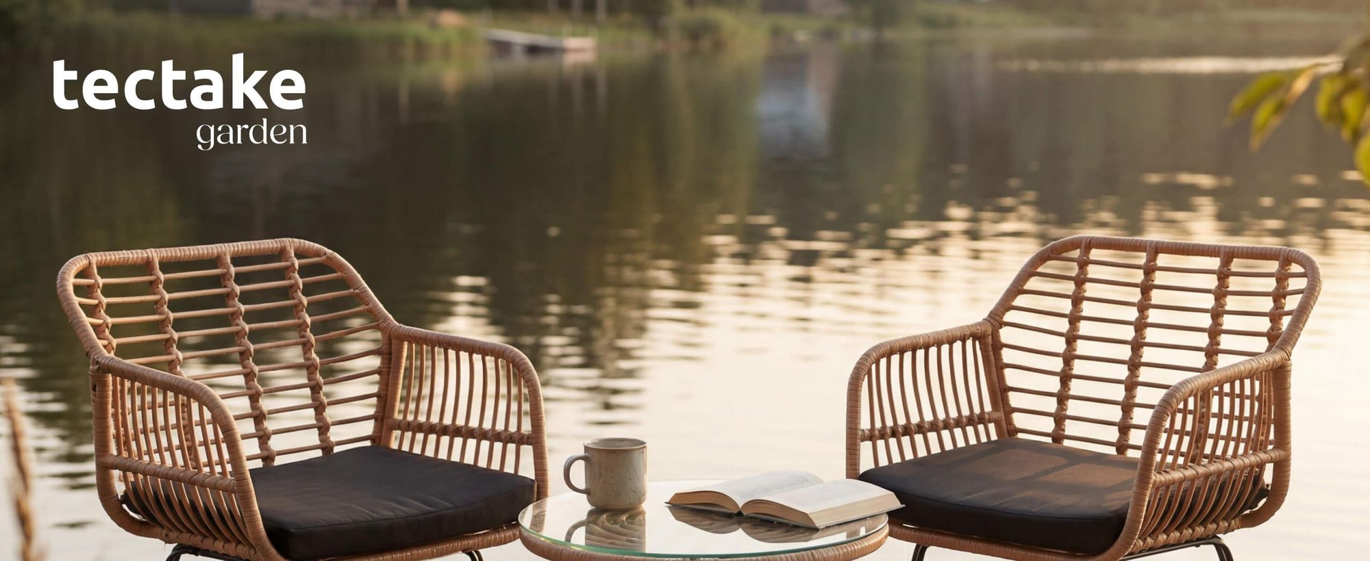 tectake® Rattan Sitzgruppe Molfetta 2+1 - UV Beständiges Polyrattan - Naturfarben - Wasserabweisend - Glasplatte abnehmbar