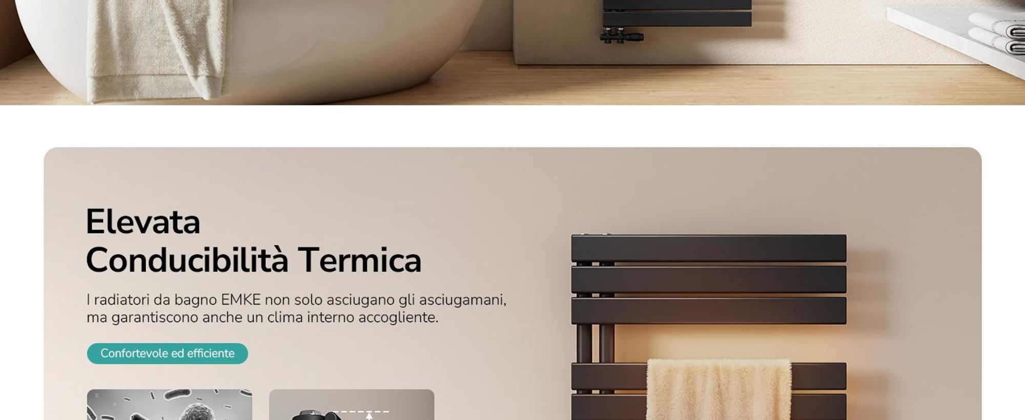 EMKE radiatore bagno piatto 1041x400mm nero pannello scaldasalviette asciugacapelli porta asciugamani collegamento laterale per bagno acqua calda 456W senza elemento riscaldante