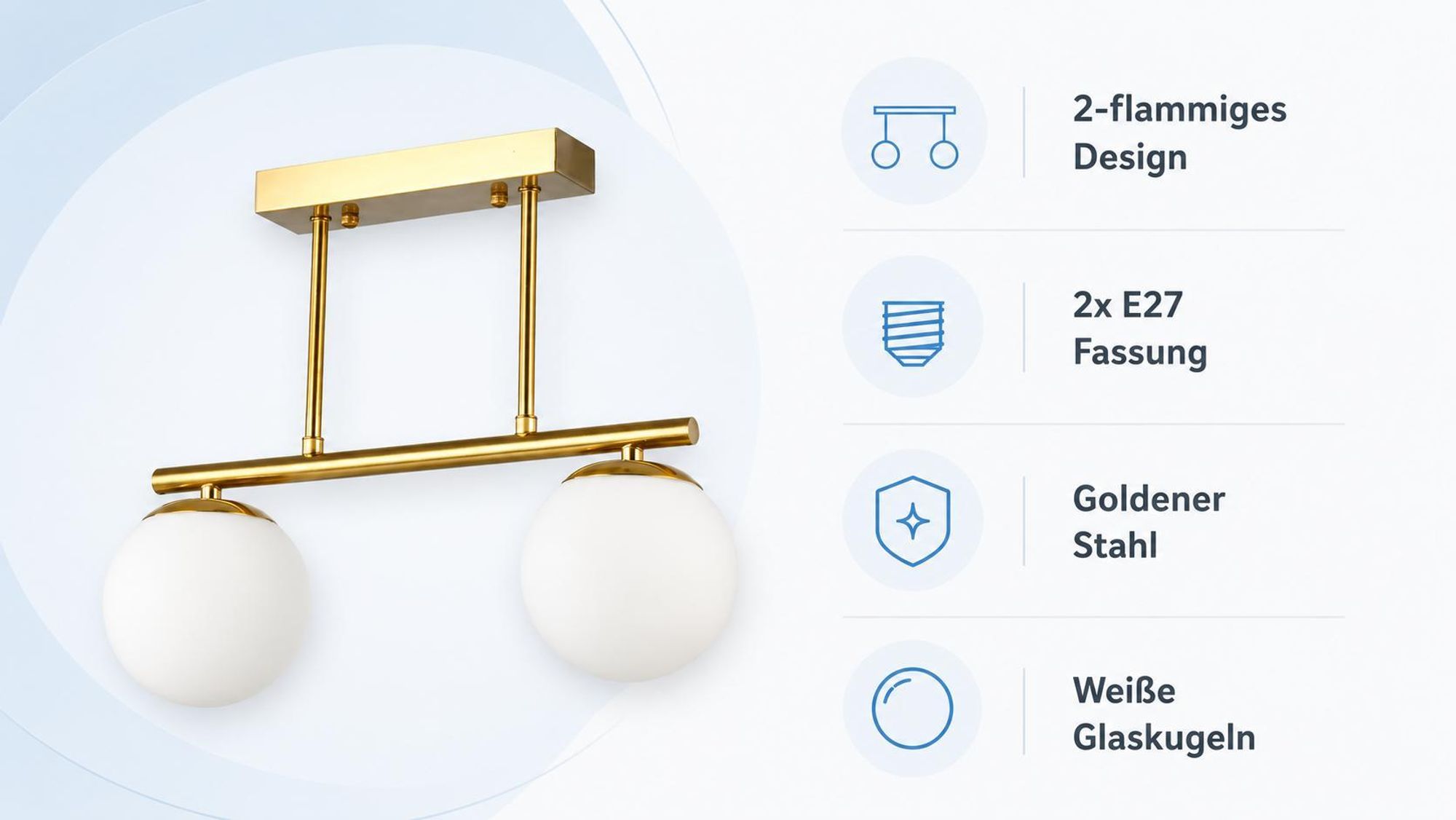 MasterLED Deckenleuchte 2-flammig Gold, für E27 G45, Glaskugeln Design, Modernes Wohnzimmer & Flur