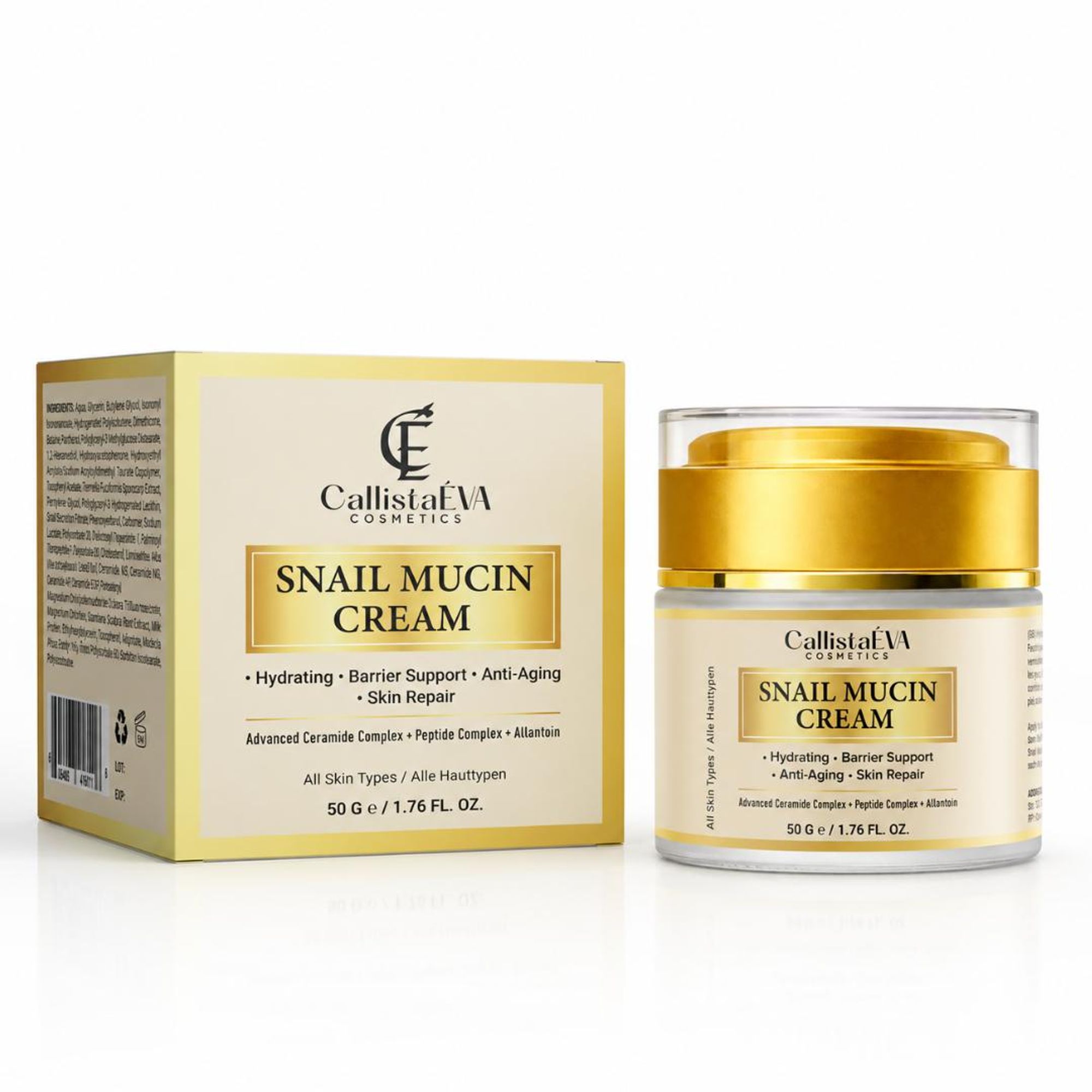 CallistaÉVA Schneckenschleim Gesichtscreme 50 g mit Ceramiden, Peptiden und Allantoin