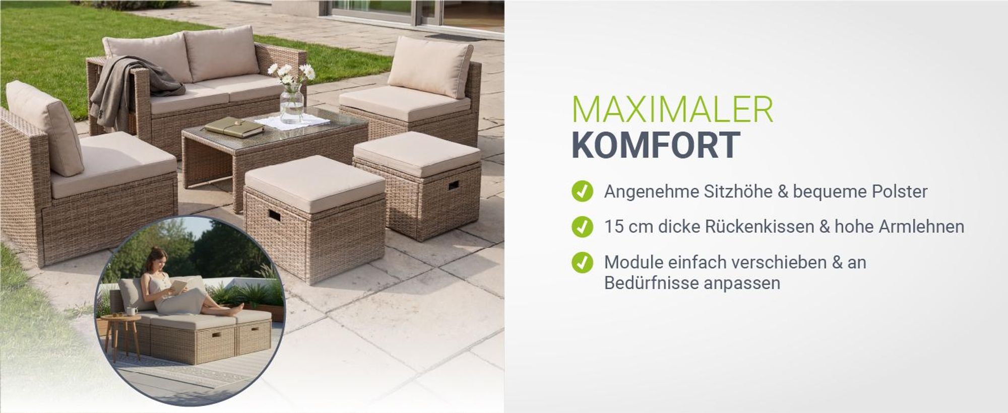 Juskys Polyrattan Gartenmöbel Set Salou - Lounge für 6 Personen, wetterfest - Creme