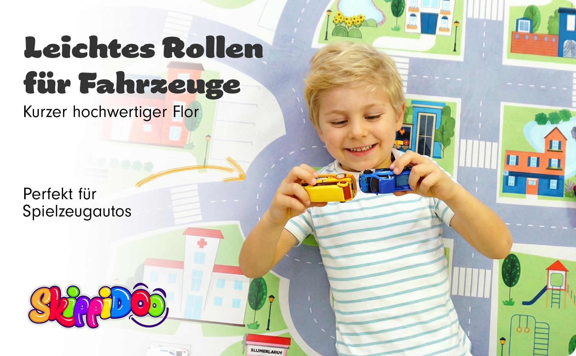 Spielteppich Straßenteppich Cute City Größe: 200cm x 140cm - Teppich Jungen & Mädchen Kinderzimmer, Kinderteppich
