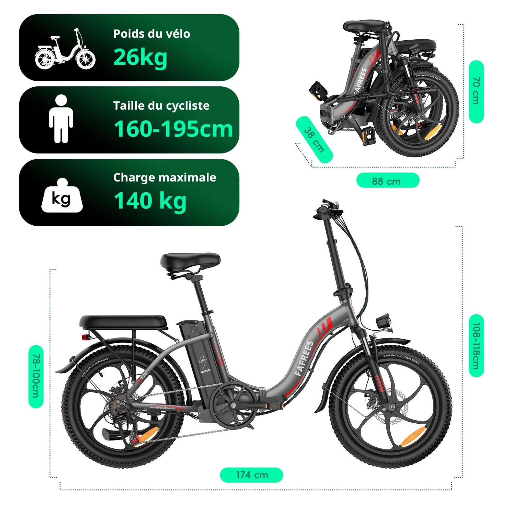 FAFREES F20 Vélo Électrique - Moteur 250W Batterie 36V18Ah 20'' Freins Mécaniques - Gris