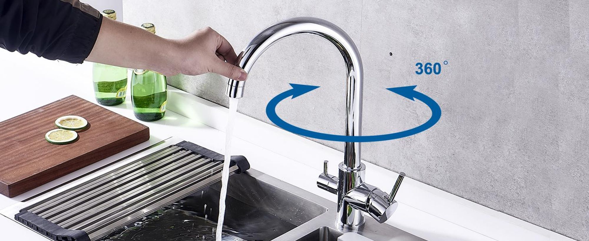 Cecipa 3-in-1 Küchenarmatur Chrom, Wasserhahn mit Filterfunktion, Spültischarmatur für Osmoseanlage, 360° Drehbar, 3-Wege-Hahn, 304 Edelstahl