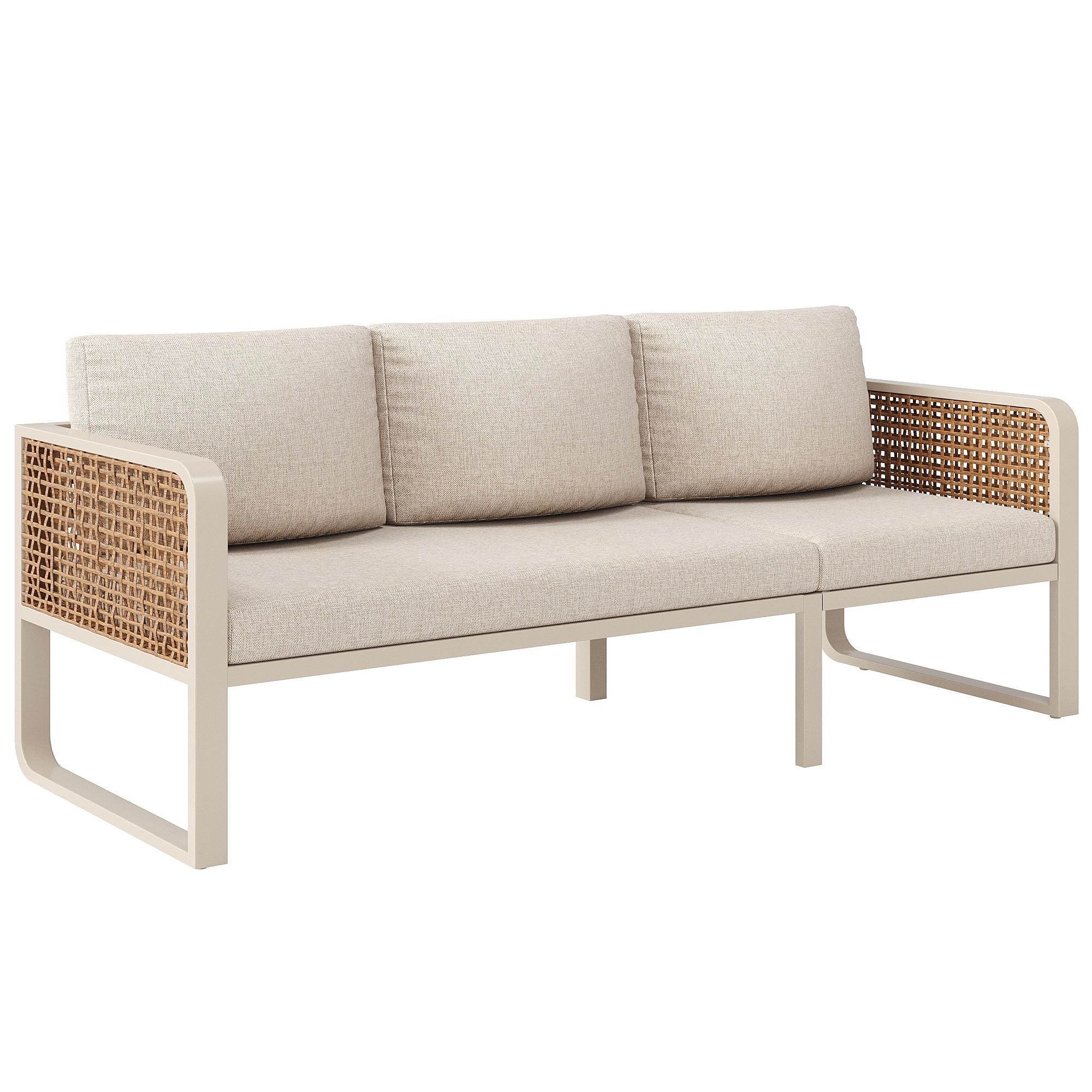 Flieks Rattan Gartenloungeset 5-tlg., Gartenmöbelset mit Tisch, Bank, Gartenstuhl und Sofa, Loungegartenmöbelset für 6-7 Personen, Sitzgruppe Beige