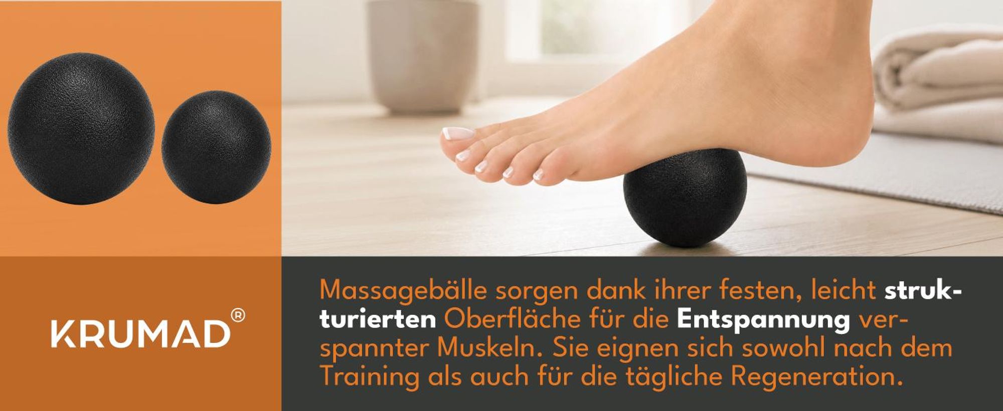 KRUMAD Massageball Set 2 Stück, Faszienball Lacrosse Ball, Triggerpunkt Massagebälle 8 cm 6 cm, für Yoga, Faszientraining und Selbstmassage