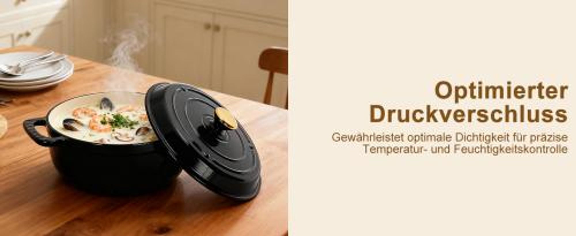 FCH Gusseisen Topf 26cm - 5QT-4.6L Emaille Bräter mit Deckel backofengeeignet - für Küche Backen Schmoren Braten (Schwarz)